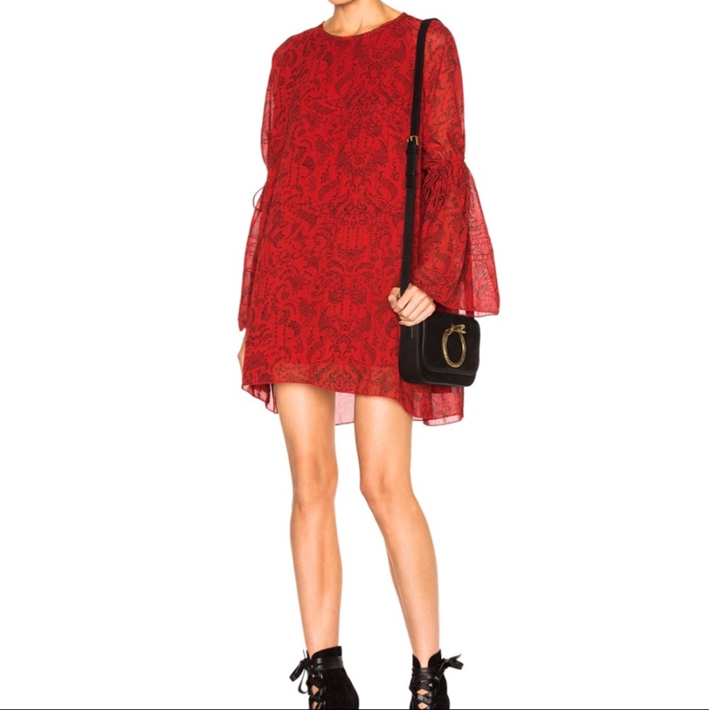 Iro Appoline Red Paisley Oversized Mini Tunic Dress 38 M $390
